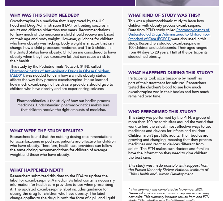 Thumbnail screenshot of Oxcarbazepine results-at-a-glance summary